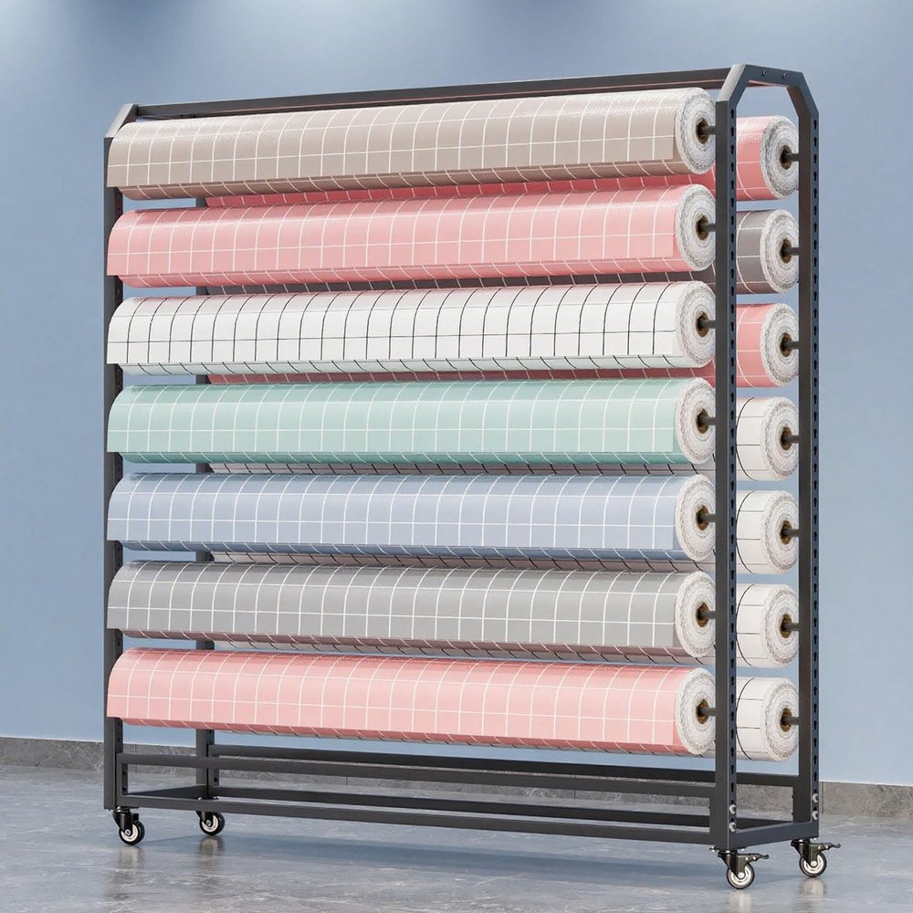 Rolling Storage Rack for Fabric Rolls, 18 Rods, 195 cm