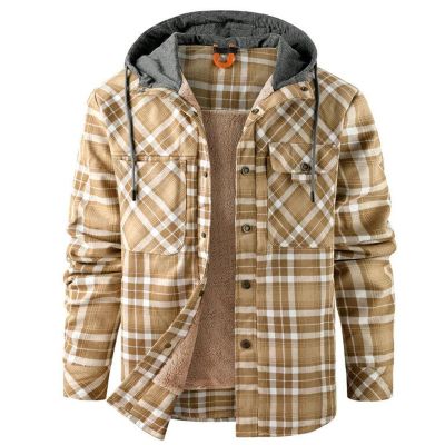Duohropke Men's Hooded Plaid Lumberjack Shirt Jacket
