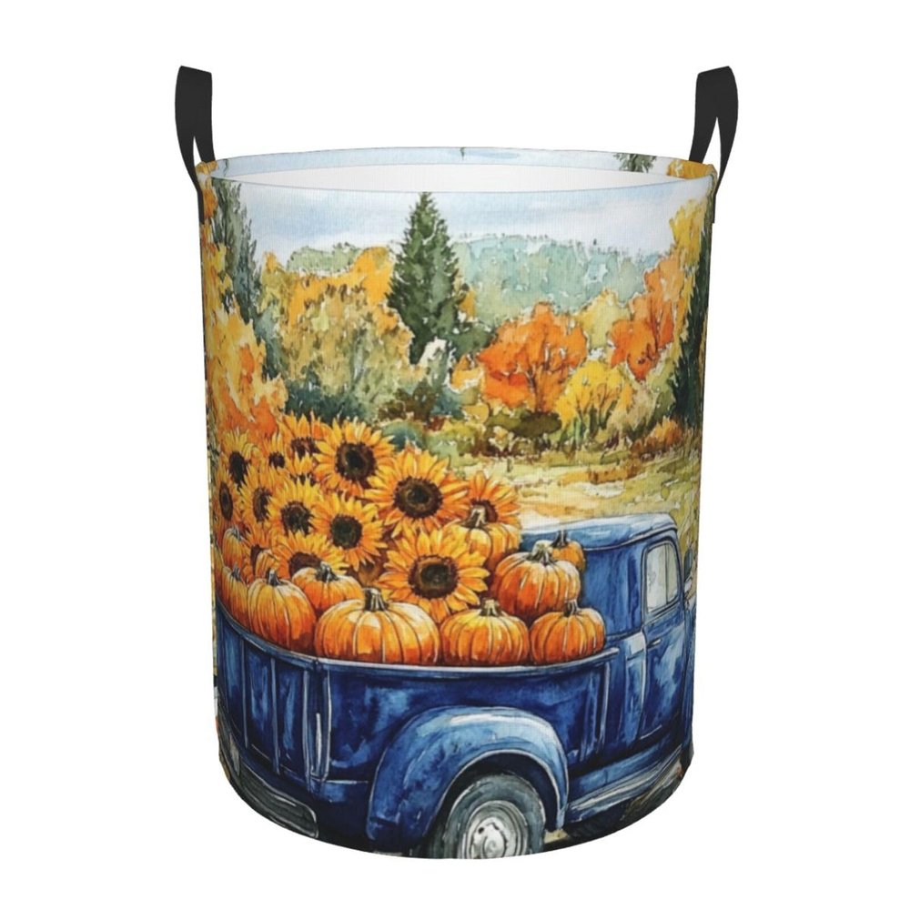 Bedbliss Laundry Hamper with Watercolor Harvest Truck Print