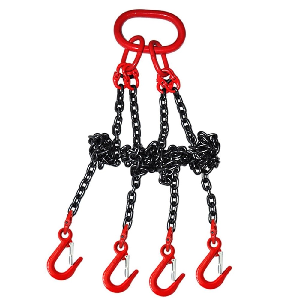 JYHHGDS Heavy-Duty 4-Leg Chain Sling with Safety Grab Hooks, G80 Alloy Steel, 2-Metric-Ton Capacity, 1 m/3.3 ft