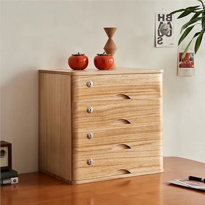Wooden Desktop Organizer with Lockable Drawers for Office Supplies