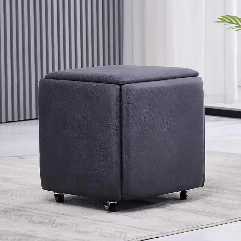 5-in-1 Stackable Ottoman Cube Stool, PU Leather, Rolling Footstool, 45.7 x 45.7 x 48.3 cm