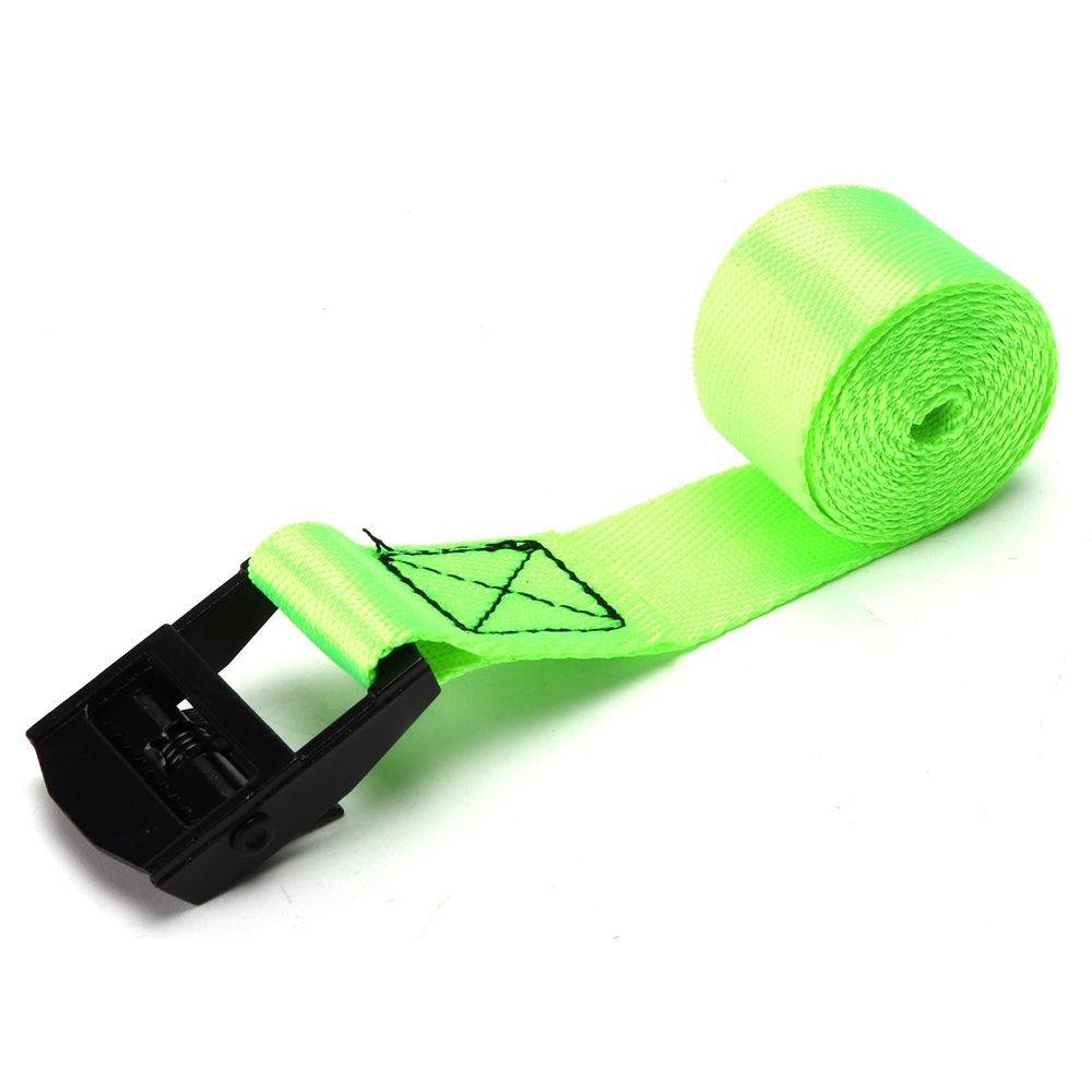Segrehy Tie-Down Straps, High-Strength Nylon Webbing, Zinc Alloy Buckles, Fluorescent Green, 25 mm, 2-Pack, 3 m