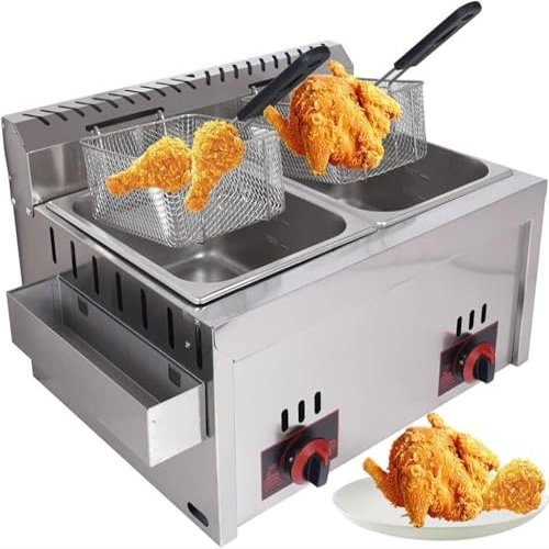 Commercial-Grade Stainless Steel Double Gas Fryer with Adjustable Flame