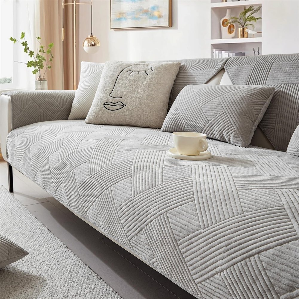 LINGKY Velvet Sofa Cover, 70 x 70 cm, Light Gray