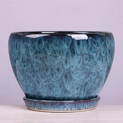 YRYRYW Blue Glazed Ceramic Planter with Drainage Hole