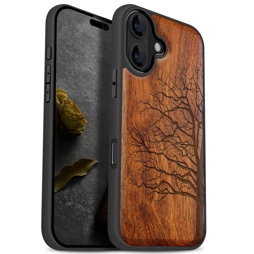 Carveit Wooden Case for iPhone 17, Plum Color – Eternal Tree