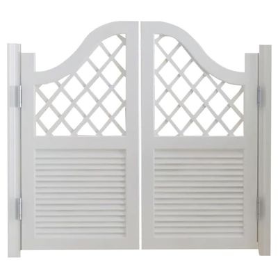 Customizable Solid Wood Swinging Doors for Cafés and Bars, Slatted Design with Automatic Closing, Kitchen Entrance Partition with Hinges (White, 109 cm W x 89 cm H)