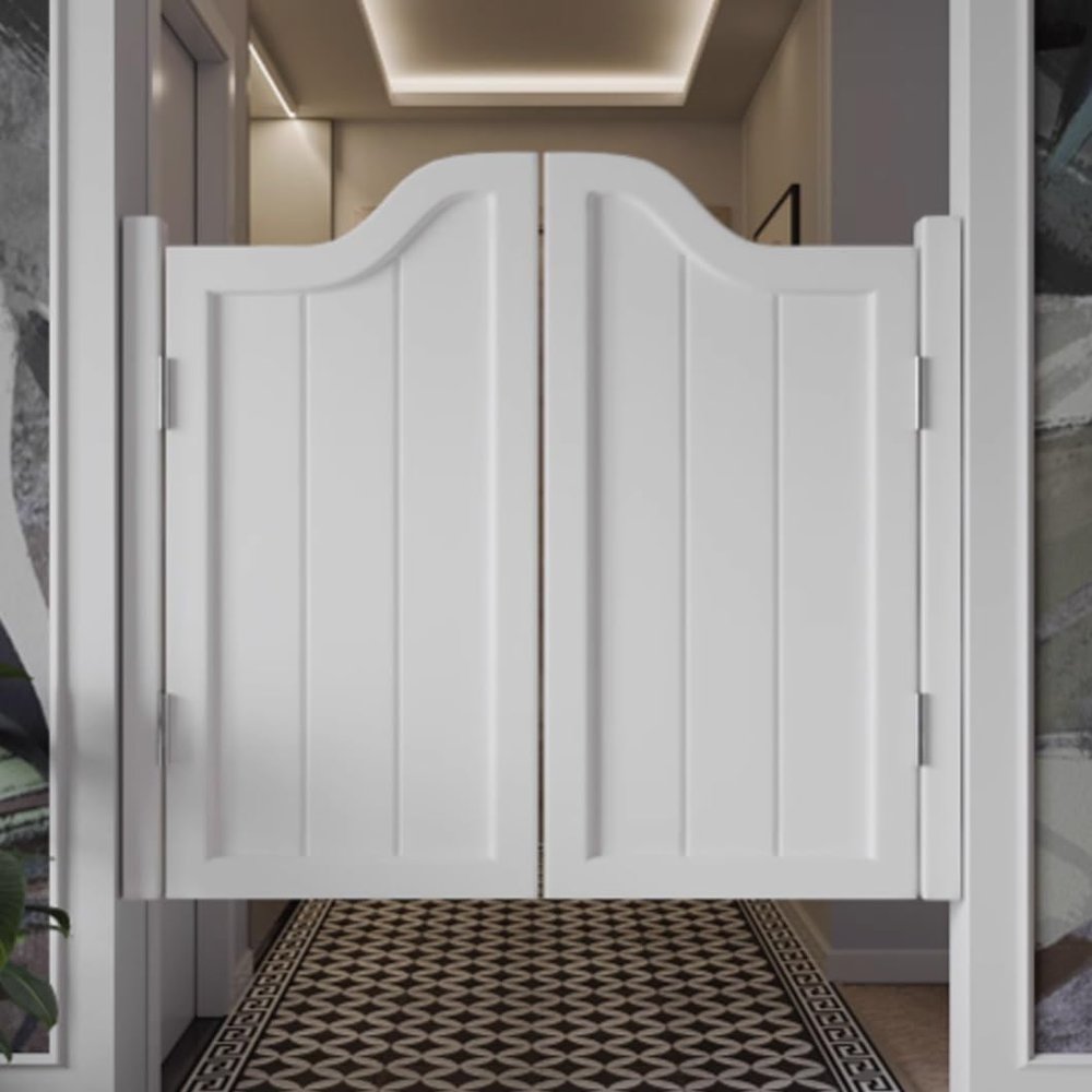 Generic Solid Wood Saloon Doors for Cafés, Double Swing Doors with Hinges, 180° Partition Door for Bars, Verandas and Kitchen Entrances, White, 130 x 90 cm (W x H)