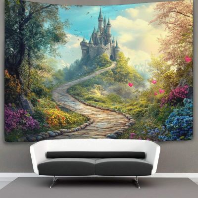 kaiyun Curved Path Tapestry Wall Hanging, 3D Fairytale Castle Wall Decor for Bedroom, Living Room, or Dorm, 70 x 100 cm