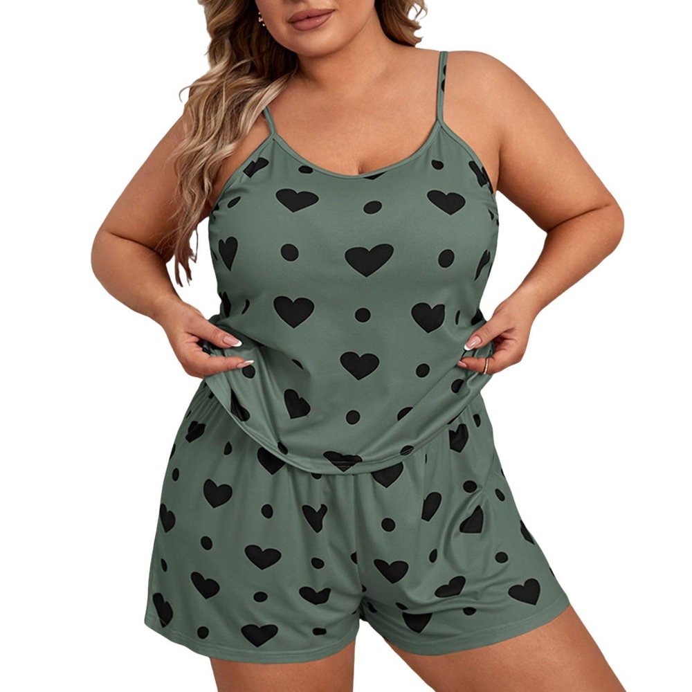 Women's Silk Shorts Pajama Set, Plus Size, Long Sleep Pants (Green, XXL)