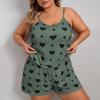 Women's Silk Shorts Pajama Set, Plus Size, Long Sleep Pants (Green, XXL) view 2