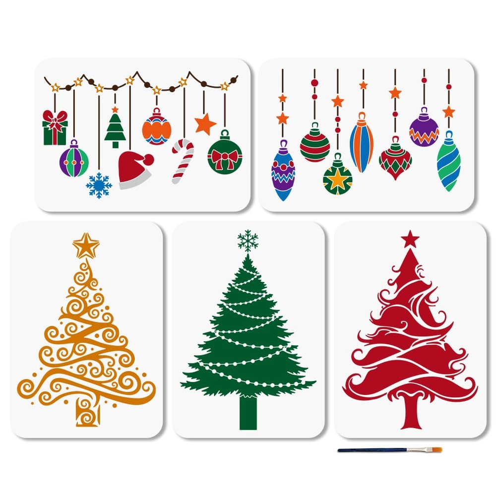 MAYJOYDIY 5-Piece Christmas Light Ball Stencil Set