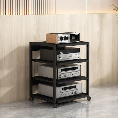 Generic Modern 4-Tier Stereo Stand, AV Media Console with Wood Shelves, 50 x 40 x 69.5 cm