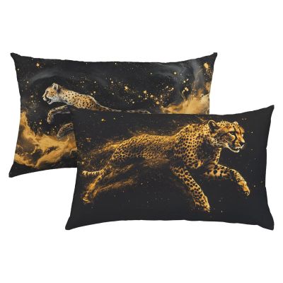 Leopard Linen Pillow Covers, 16 x 28 in, 2-Pack, Orange, Waterproof Outdoor Covers, Invisible Zipper, S-361