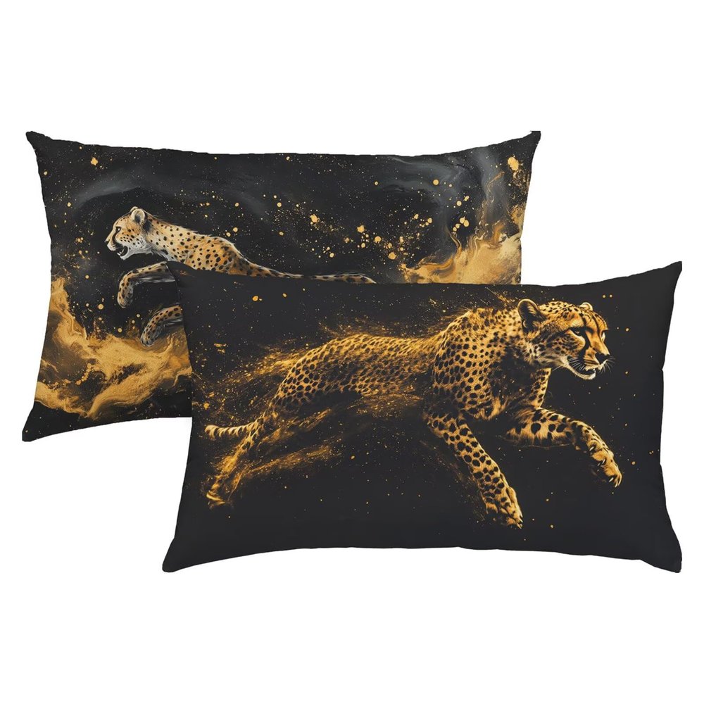 Leopard Linen Pillow Covers, 16 x 28 in, 2-Pack, Orange, Waterproof Outdoor Covers, Invisible Zipper, S-361