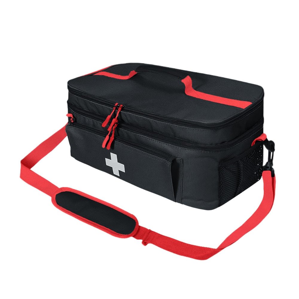 YEJBBUC Double-Layer First-Aid Bag, Medication Organizer, Black, 40 x 23 x 18 cm