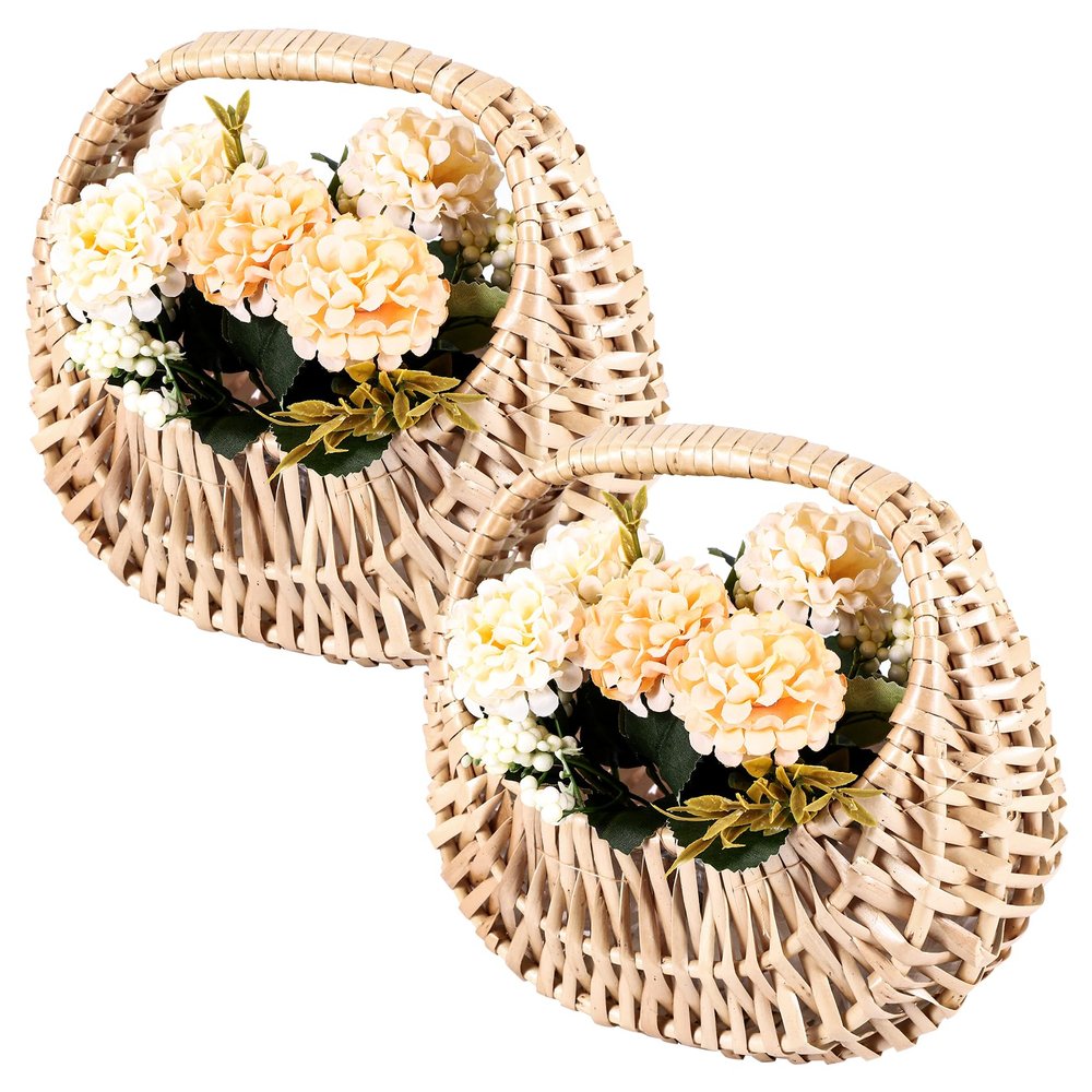 AWAOVV 2-Pack Small Woven Rattan Baskets, Handwoven Flower Girl Baskets for Weddings and Photography Props
