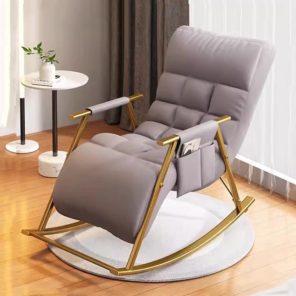 YHKJLYH Modern Rocking Chair with Adjustable Backrest, Light Gray with Gold Frame