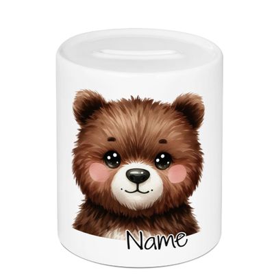 GRAZDesign Personalized Piggy Bank with Bear and Name for Children