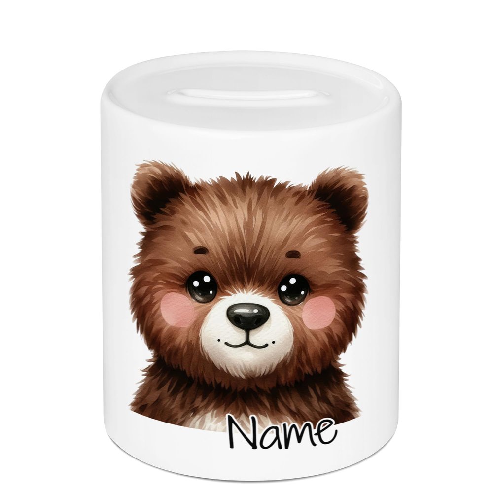 GRAZDesign Personalized Piggy Bank with Bear and Name for Children