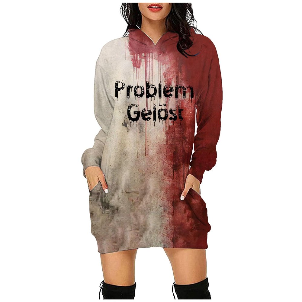 Women's Halloween Blood-Print Long-Sleeve T-Shirt Dress