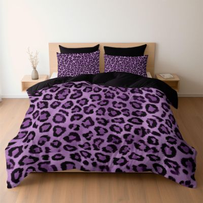 200 x 200 cm Purple Black Leopard Print Duvet Cover Set