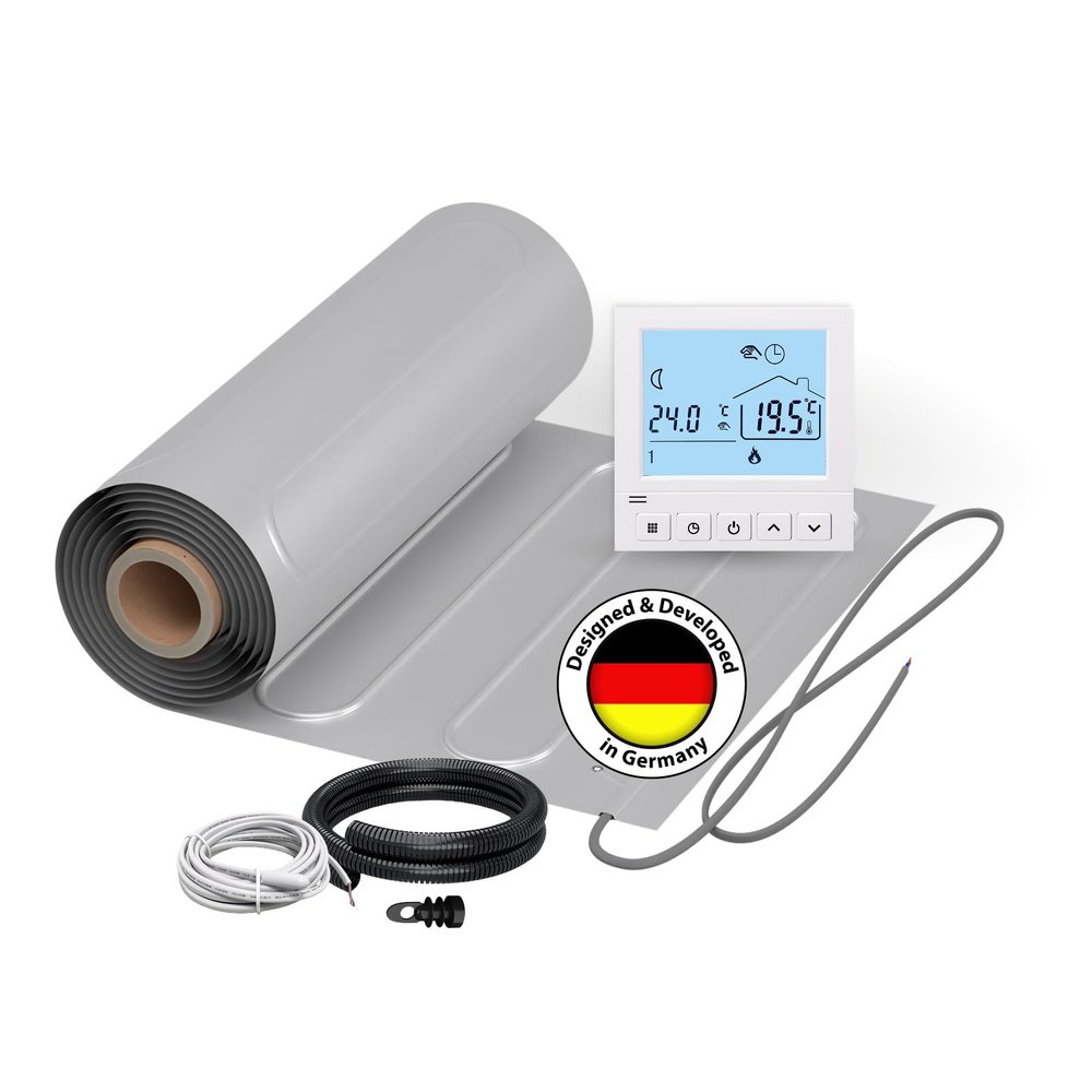 Electric Underfloor Heating: Two-Core ALU Heating Mat WARMON ALU 150 W/m, incl. Digital Thermostat with Floor Sensor, Mat Size: 1.5 m