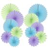 Vsosfiza Paper Round Fans Party Decorations - Purple/Blue/Green - Set of 12 (20/25/30/35 cm) for Monster, Space, and Joker Parties view 1