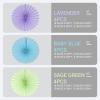 Vsosfiza Paper Round Fans Party Decorations - Purple/Blue/Green - Set of 12 (20/25/30/35 cm) for Monster, Space, and Joker Parties view 2