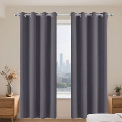 GOUBO Blackout Curtain 120 x 190 cm, Thermal Eyelet Curtain, Dark Gray