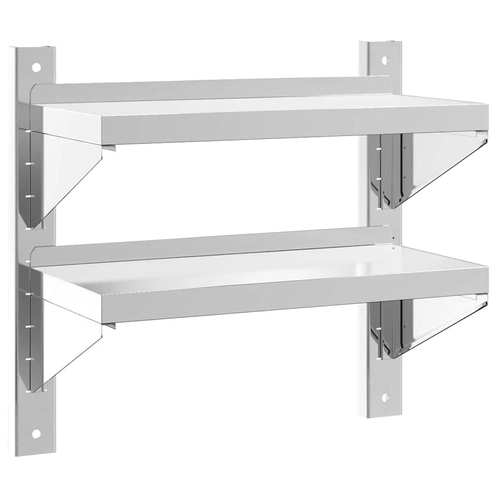 Makastle Stainless Steel Wall Shelf with 2 Shelves, Silver, 50 x 23.5 x 48 cm