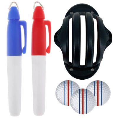 Golf Ball Marker, Lightfast Three-Line Waterproof Alignment Stencil with Pens