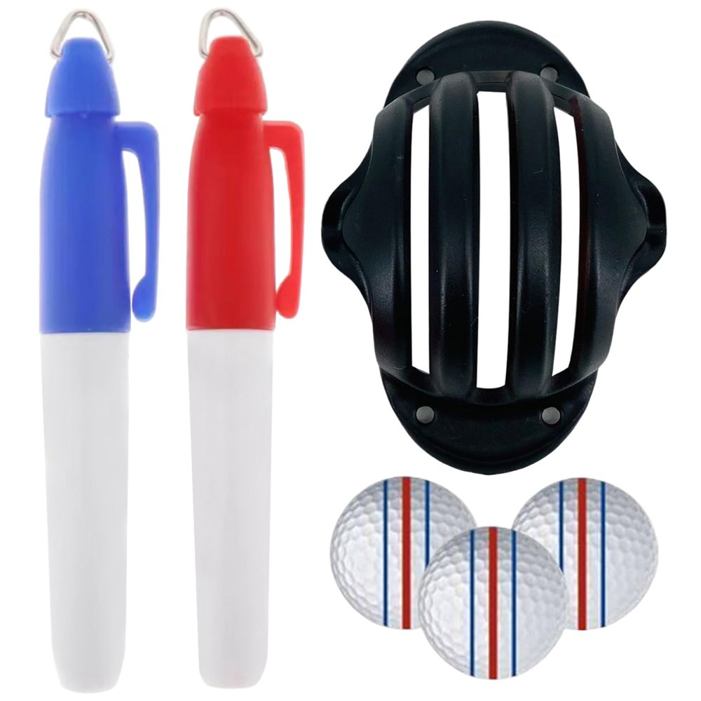 Golf Ball Marker, Lightfast Three-Line Waterproof Alignment Stencil with Pens