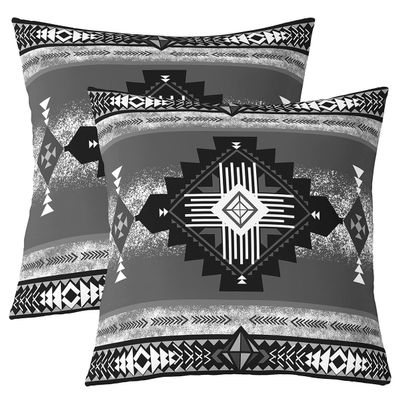 feelingyou Southwest Boho Double-Sided Printed Pillow Covers, Vintage Native American Tribal Aztec Soft Square 45 x 45 cm, Abstract Black and Gray Set of 2 for Room Decor