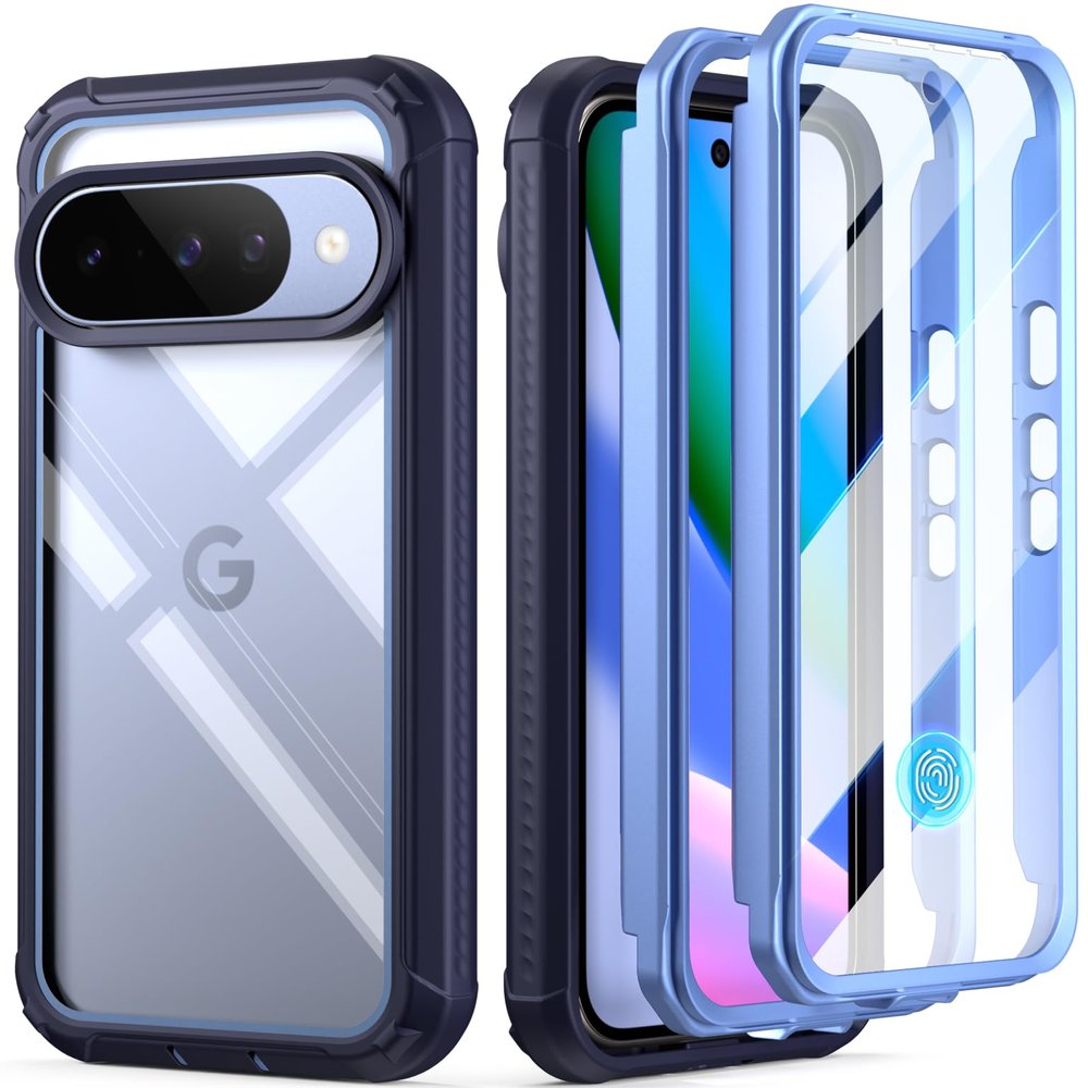 POETIC Guardian Case for Google Pixel 10/10 Pro 5G, Built-In Screen Protector, Wireless Charging, Clear/Blue