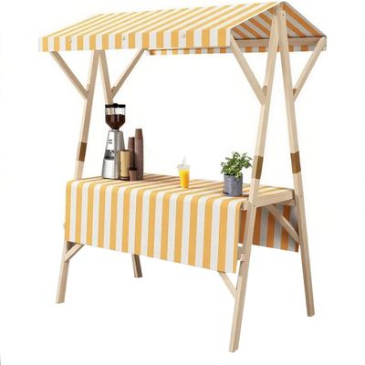 Portable Wooden Market Stall, Folding Farmers Market Stand with Canopy, Snack Cart for Hot Dogs, Ice Cream and Snacks (Yellow, 150 x 60 x 200 cm)