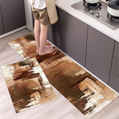 MLSOWM Old City Walls 2-Piece Kitchen Mat Set, Non-Slip Washable Runners, Grunge Rock Style, Brown, 44 x 75 cm + 44 x 150 cm