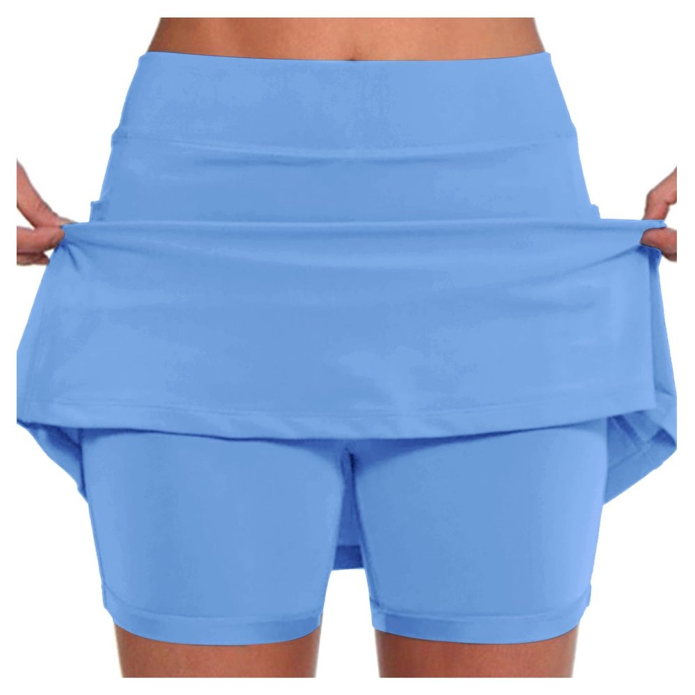 Women's Light Blue Tennis Skirt with Shorts, 5XL