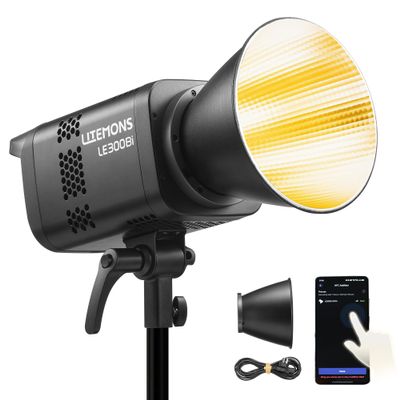 GODOX LITEMONS LE300Bi 320W Bi-Color LED Video Light, 2800K-6500K, Bowens Mount, 58,900 lux at 5600K/1 m, App, NFC, DMX, CRMX, Black