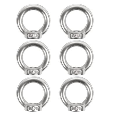 6-Pack Juttzzei M6 Ring Nuts, 304 Stainless Steel Eye Nuts