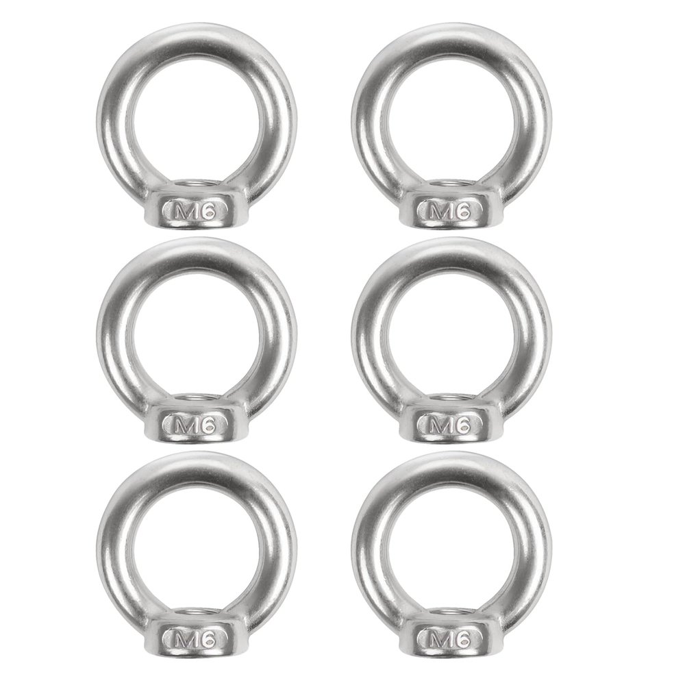 6-Pack Juttzzei M6 Ring Nuts, 304 Stainless Steel Eye Nuts