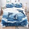 Gumntun 155 x 220 cm Blue Dolphin Bedding Set, 3-Piece Microfiber Set with Zipper and Two 80 x 80 cm Pillowcases view 1