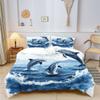 Gumntun 155 x 220 cm Blue Dolphin Bedding Set, 3-Piece Microfiber Set with Zipper and Two 80 x 80 cm Pillowcases view 2