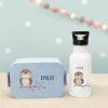 hellomini Personalized Mepal Lunch Box & 500 ml Stainless Steel Water Bottle Set with Custom Name & Animal Design (Owl, Blue) view 1