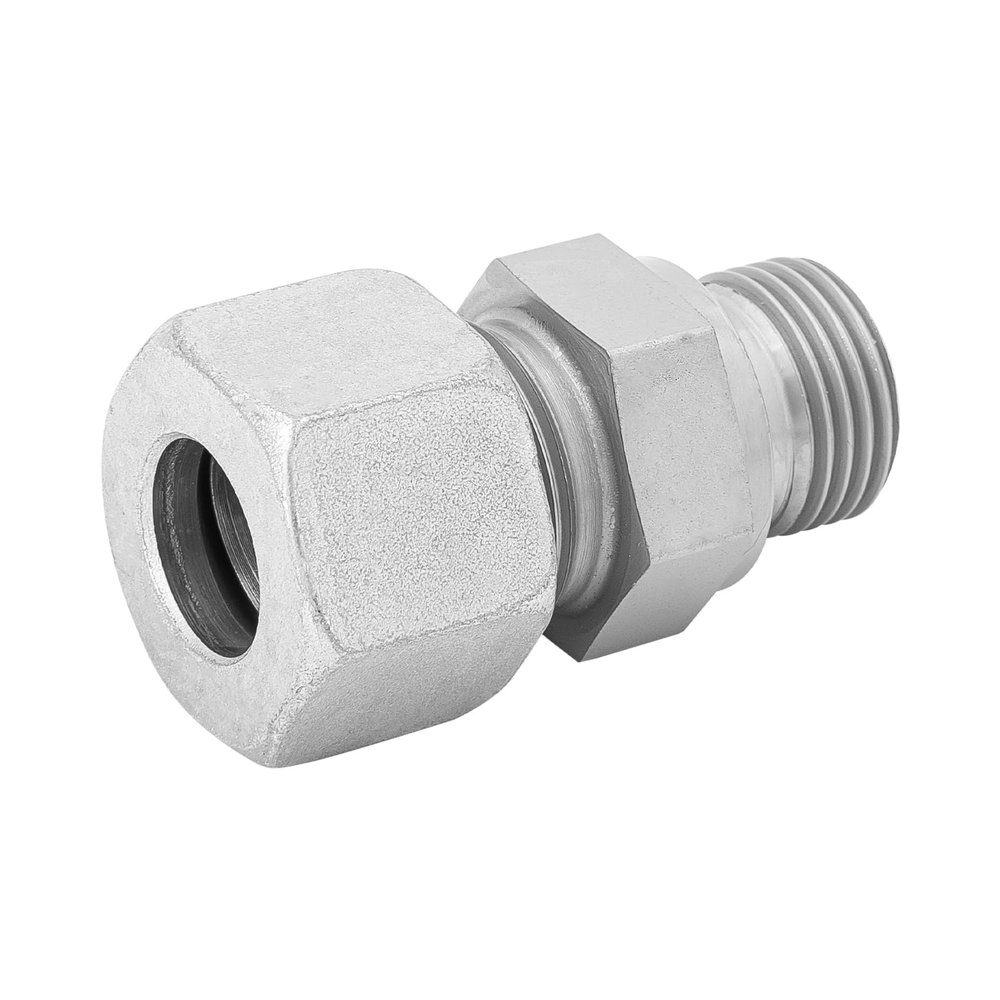 Straight Male Stud Compression Fitting, DIN 2353, Galvanized Steel, GE 22 LR, 3/4" Male Thread