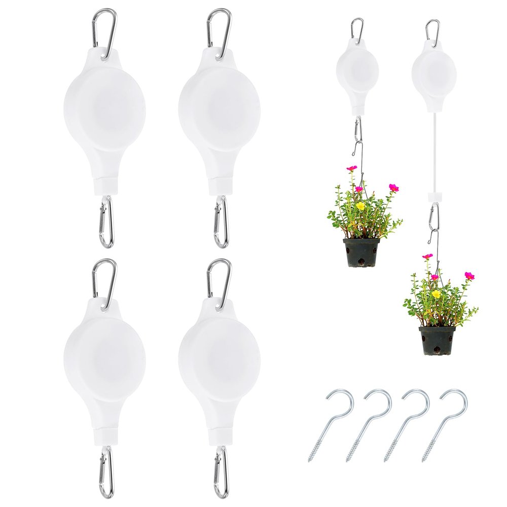 PATIKIL Retractable Plant Pulley Hangers, 4-Pack, White