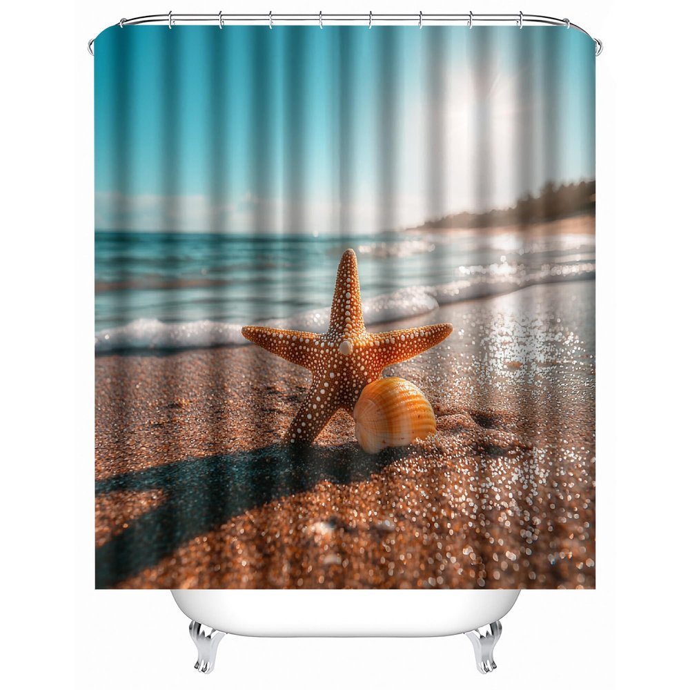 Mold-Resistant 3D Starfish Sunset Beach Shower Curtain, 180 x 200 cm