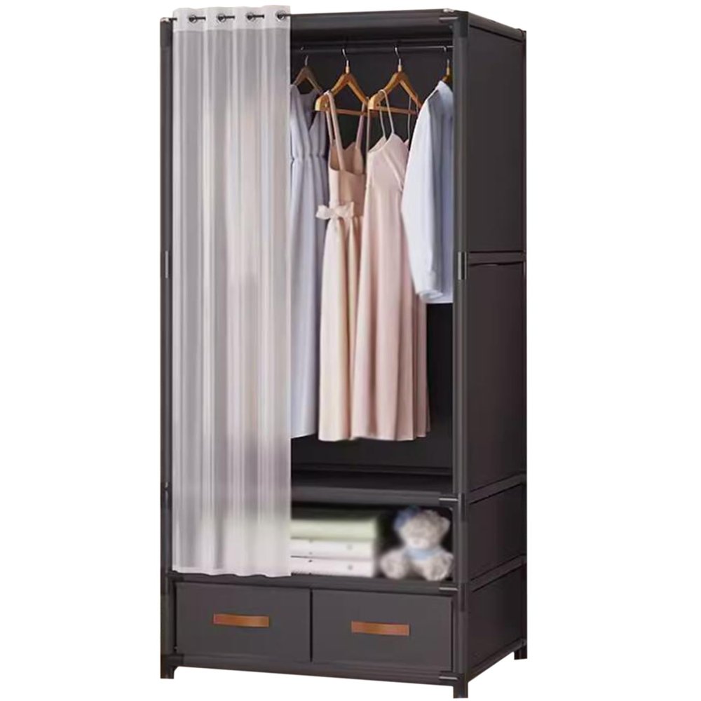 Space-Saving Small Wardrobe with Iron Frame and Drawers, Freestanding Storage for Any Room