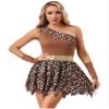 Agoky Women's Halloween Cosplay Costume, Stone Age Cavewoman One-Shoulder Tutu Dress with Arm Warmers, Dark Brown, XL view 1